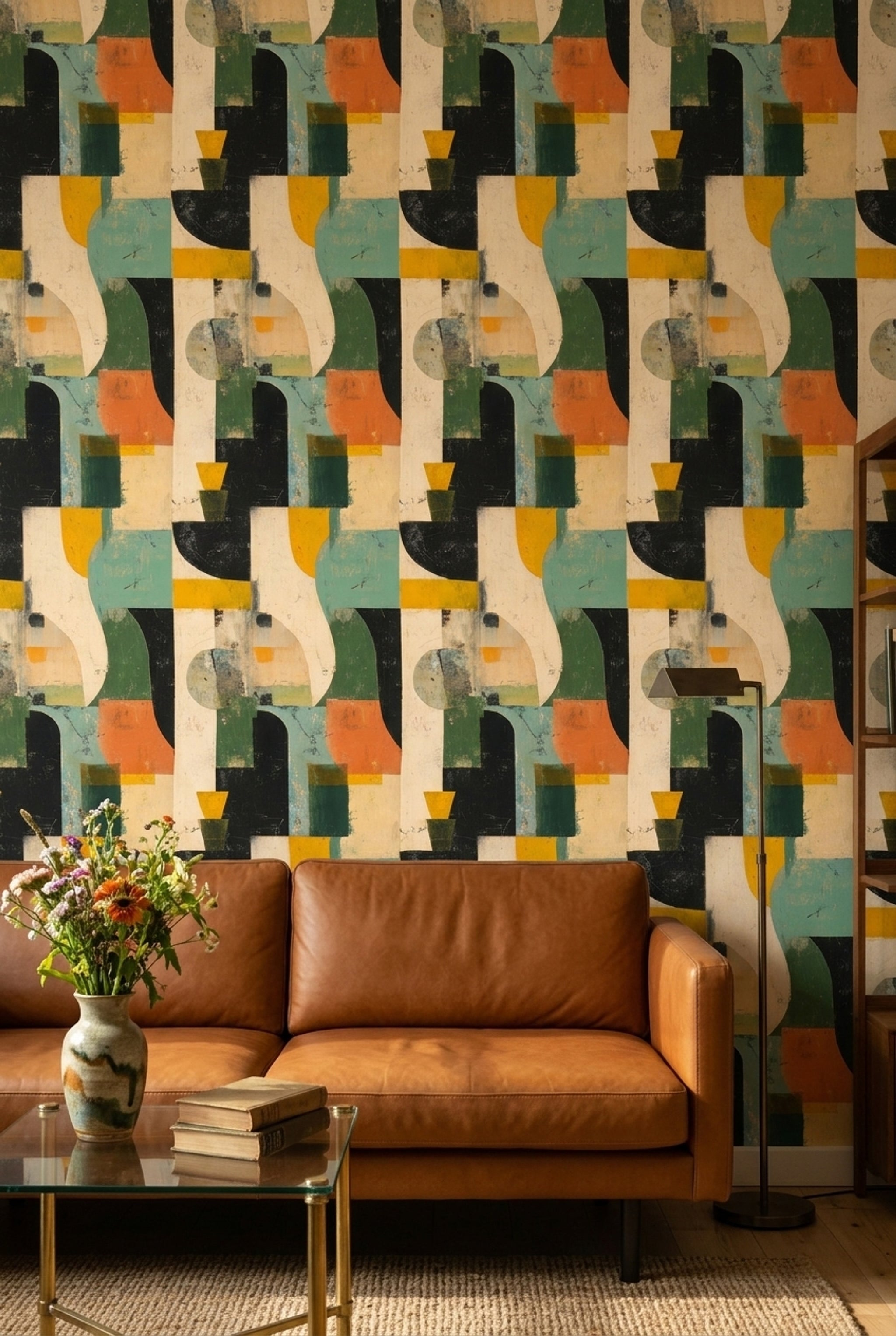 Muted Green Wallpaper Mid Century Modern Removable Wall Decor