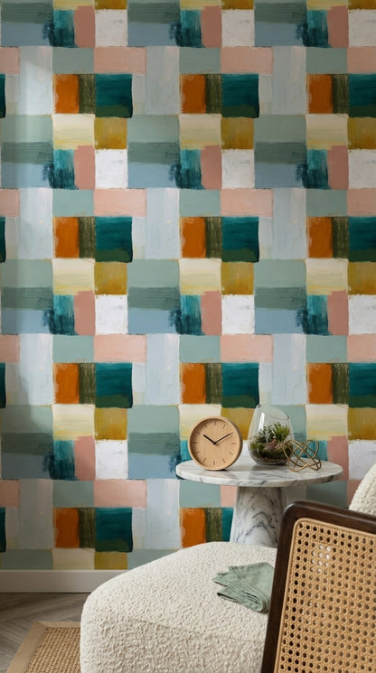 Abstract Wallpaper Geometric Blocks Color Block Decorative Mural