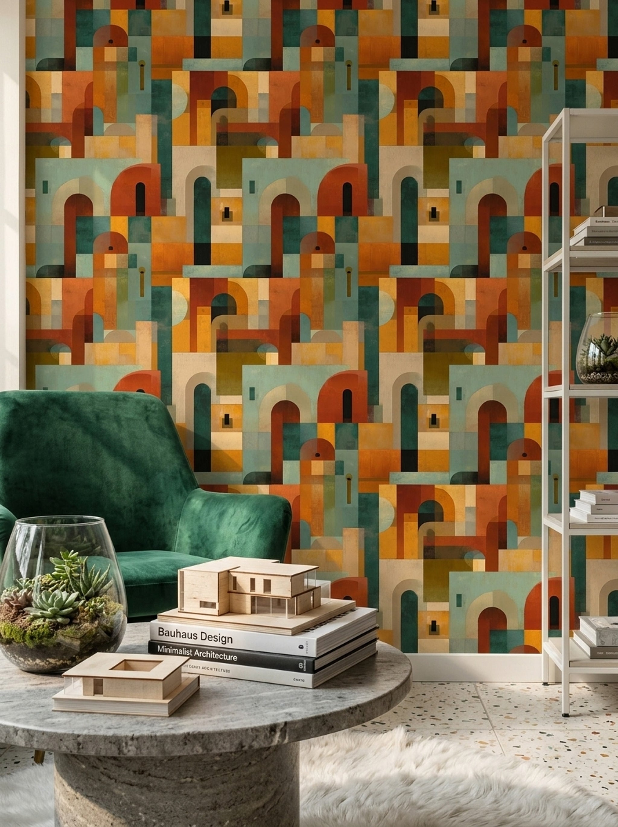 Mid Century Modern Wallpaper Geometric Removable Wall Decor