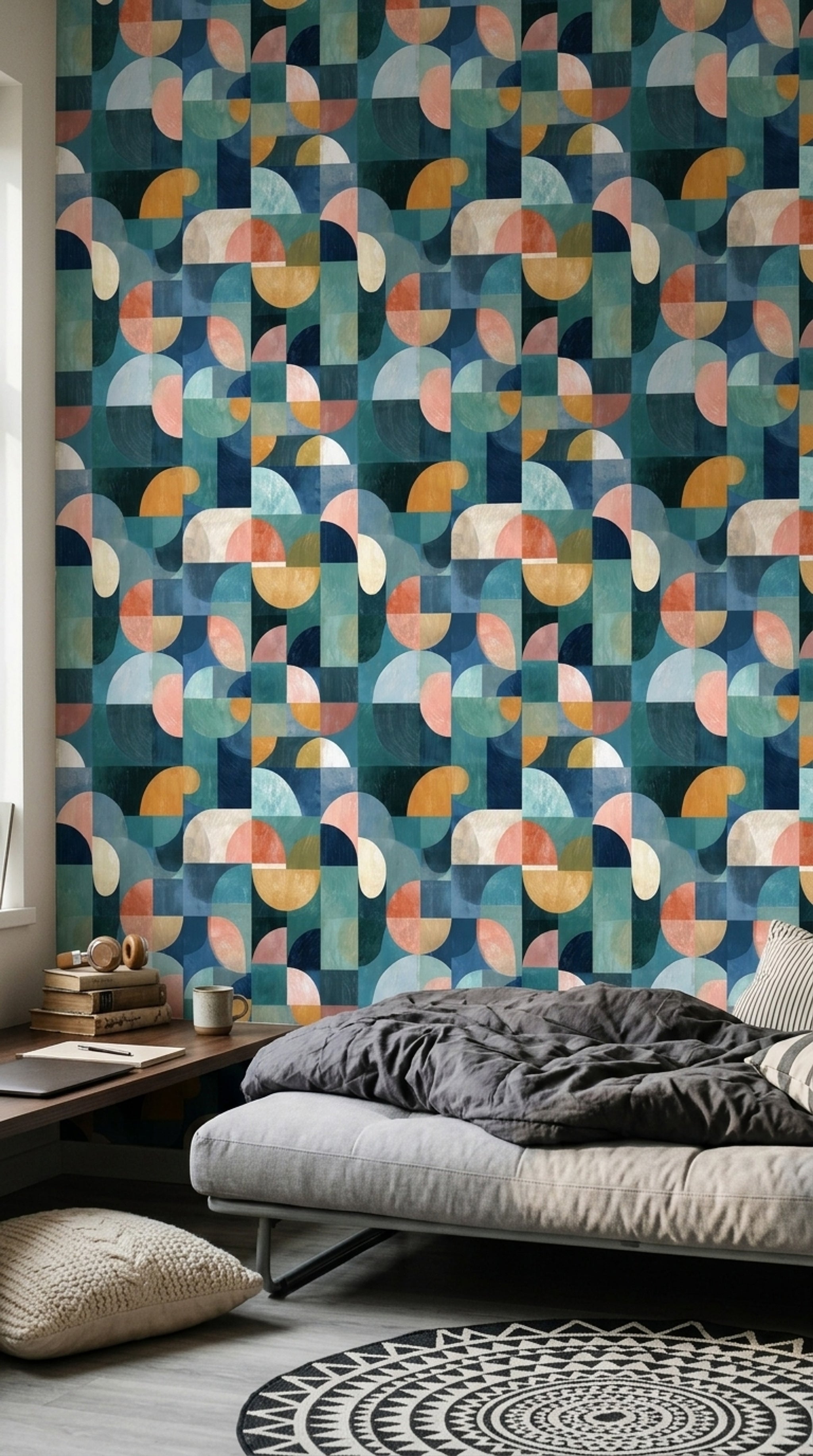 Mid-Century Modern Wallpaper Geometric Removable Abstract Wall Decor