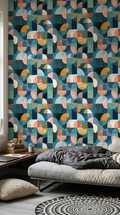 Mid-Century Modern Wallpaper Geometric Removable Abstract Wall Decor