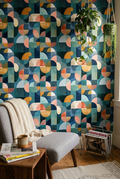 Mid-Century Modern Wallpaper Geometric Removable Abstract Wall Decor