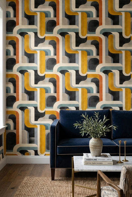 Mid Century Modern Wallpaper Retro Geometric Decorative Mural