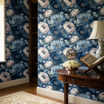 Dark Floral Wallpaper Muted Green Removable Wall Decor