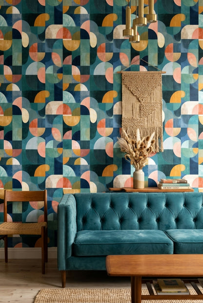 Mid-Century Modern Wallpaper Geometric Removable Abstract Wall Decor