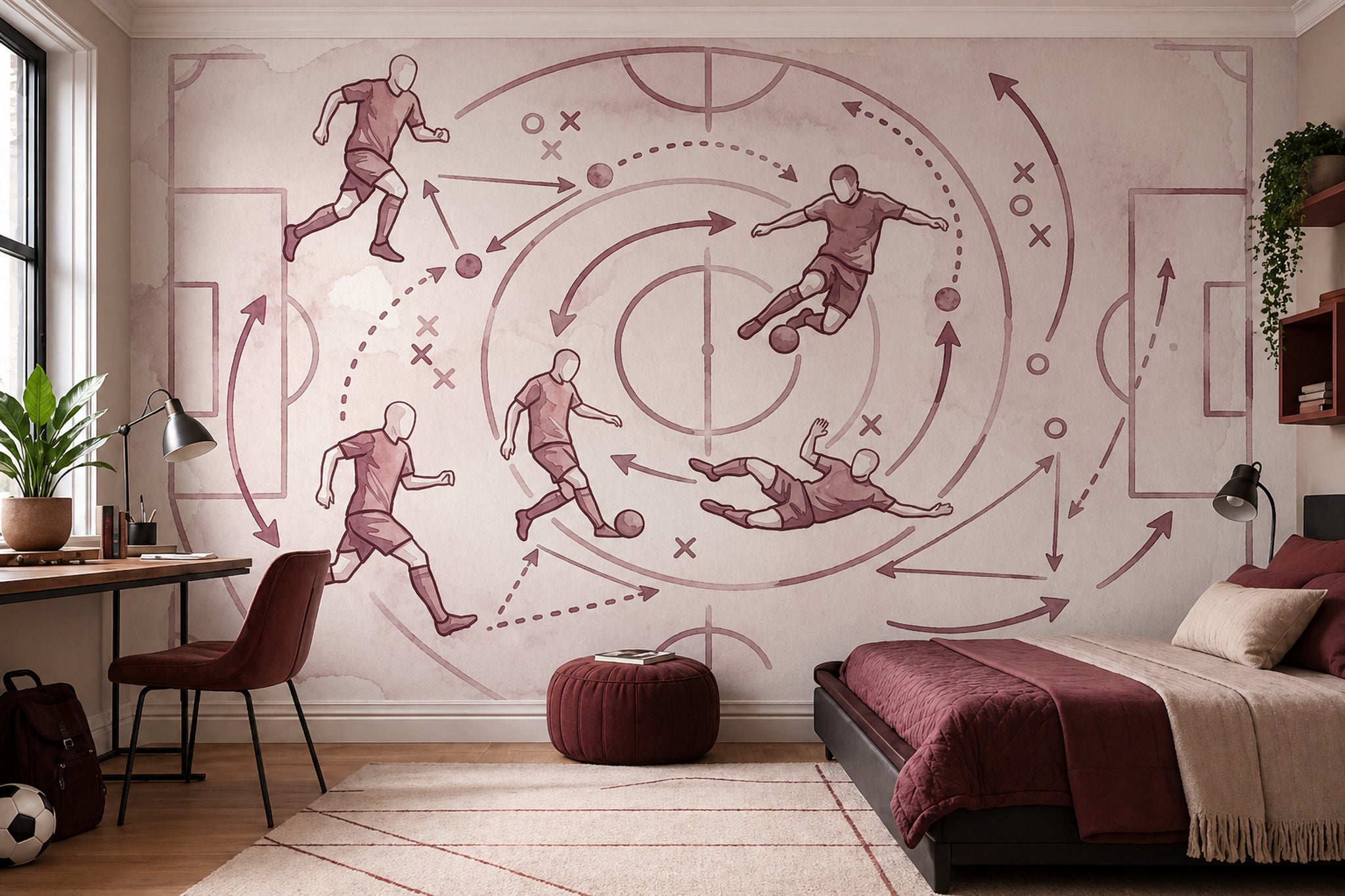 Soccer Tactics Wallpaper Sports Diagram Watercolor Wash Wall Mural