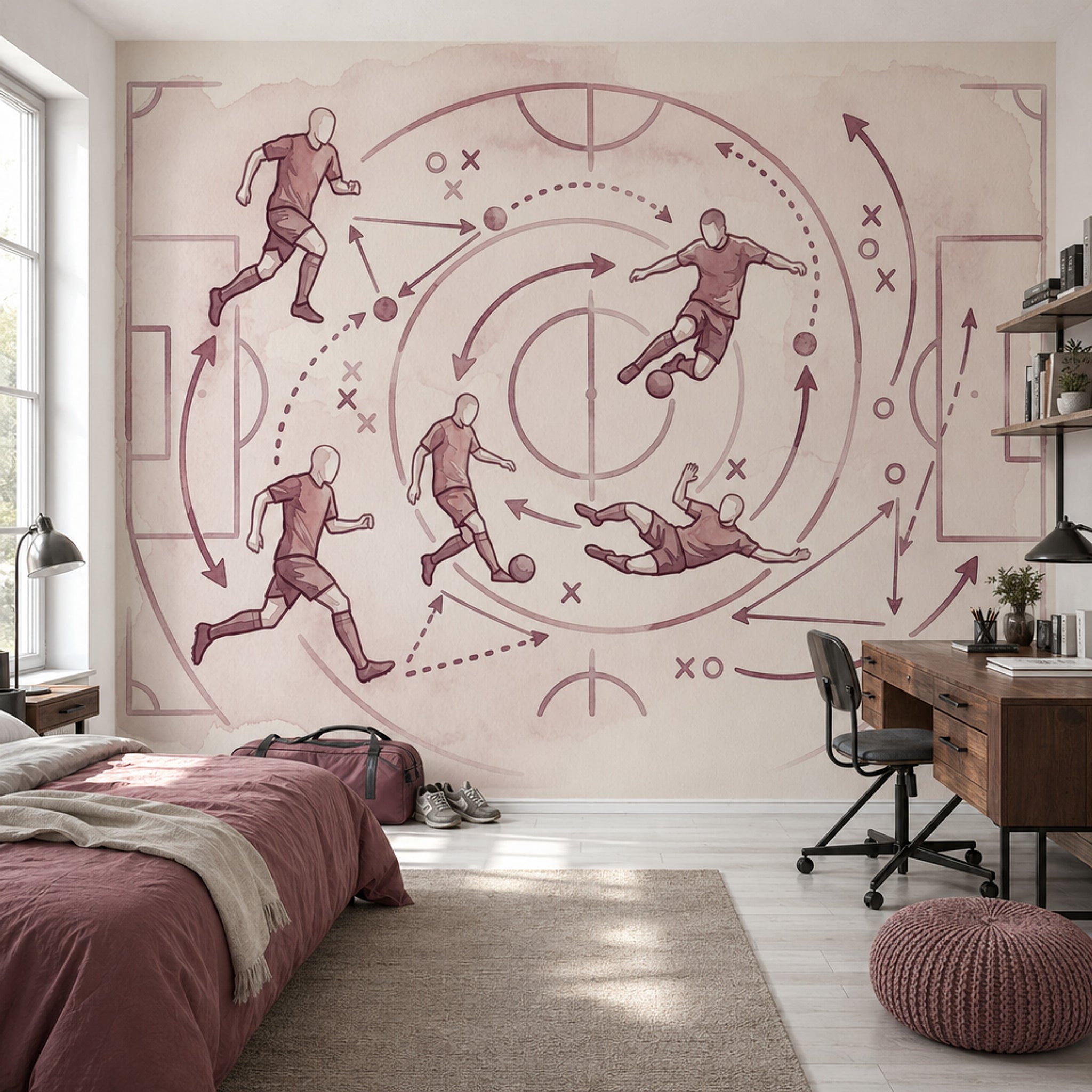 Soccer Tactics Wallpaper Sports Diagram Watercolor Wash Wall Mural