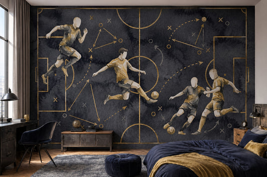 Watercolor Texture Wallpaper Soccer Tactics Removable Sports Wall Decor