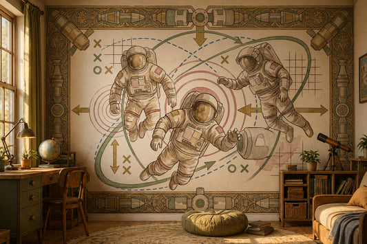 Astronauts Wallpaper Space Exploration Removable Vintage Schematic Wall Decor