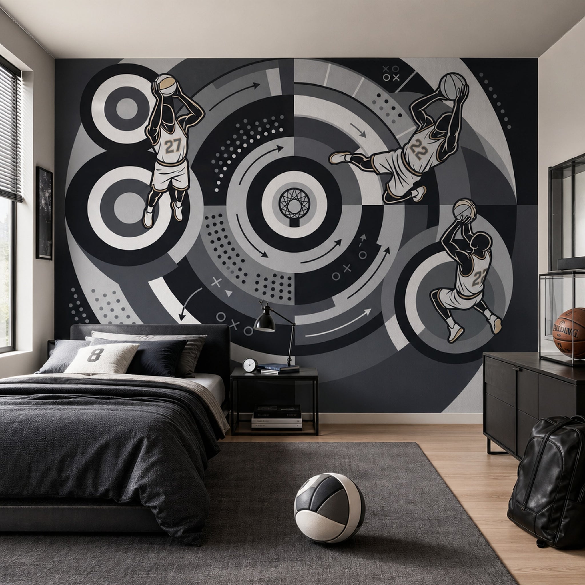 Basketball Wallpaper Geometric Circles Sports Graphic Wall Mural