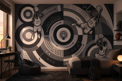 Basketball Wallpaper Geometric Circles Sports Graphic Wall Mural