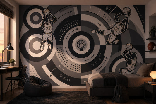 Basketball Wallpaper Geometric Circles Sports Graphic Wall Mural