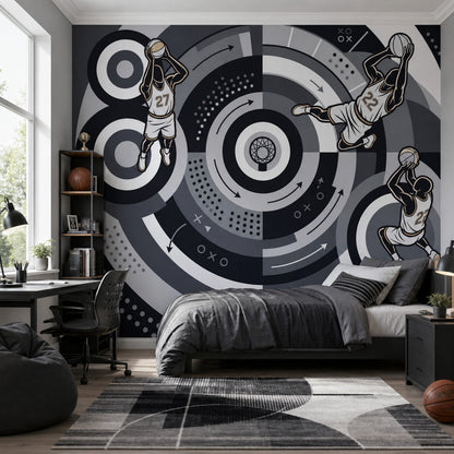 Basketball Wallpaper Geometric Circles Sports Graphic Wall Mural