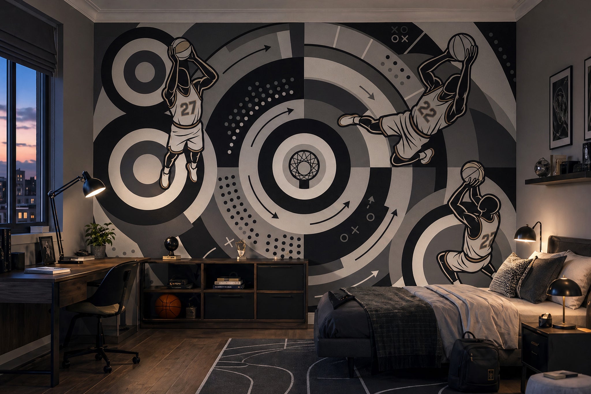 Basketball Wallpaper Geometric Circles Sports Graphic Wall Mural