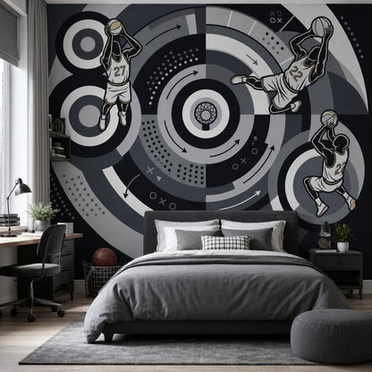 Basketball Wallpaper Geometric Circles Sports Graphic Wall Mural