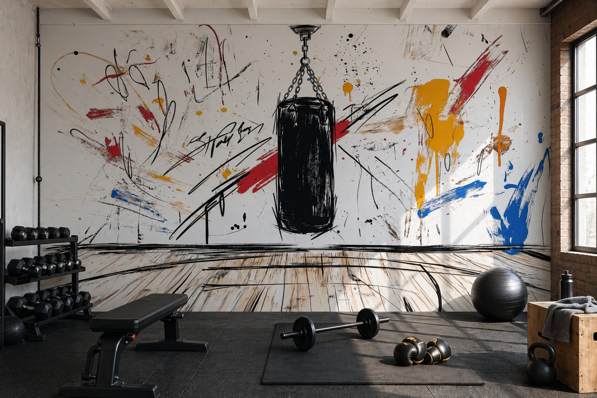 Boxing Wallpaper Punching Bag Removable Graffiti Wall Decor