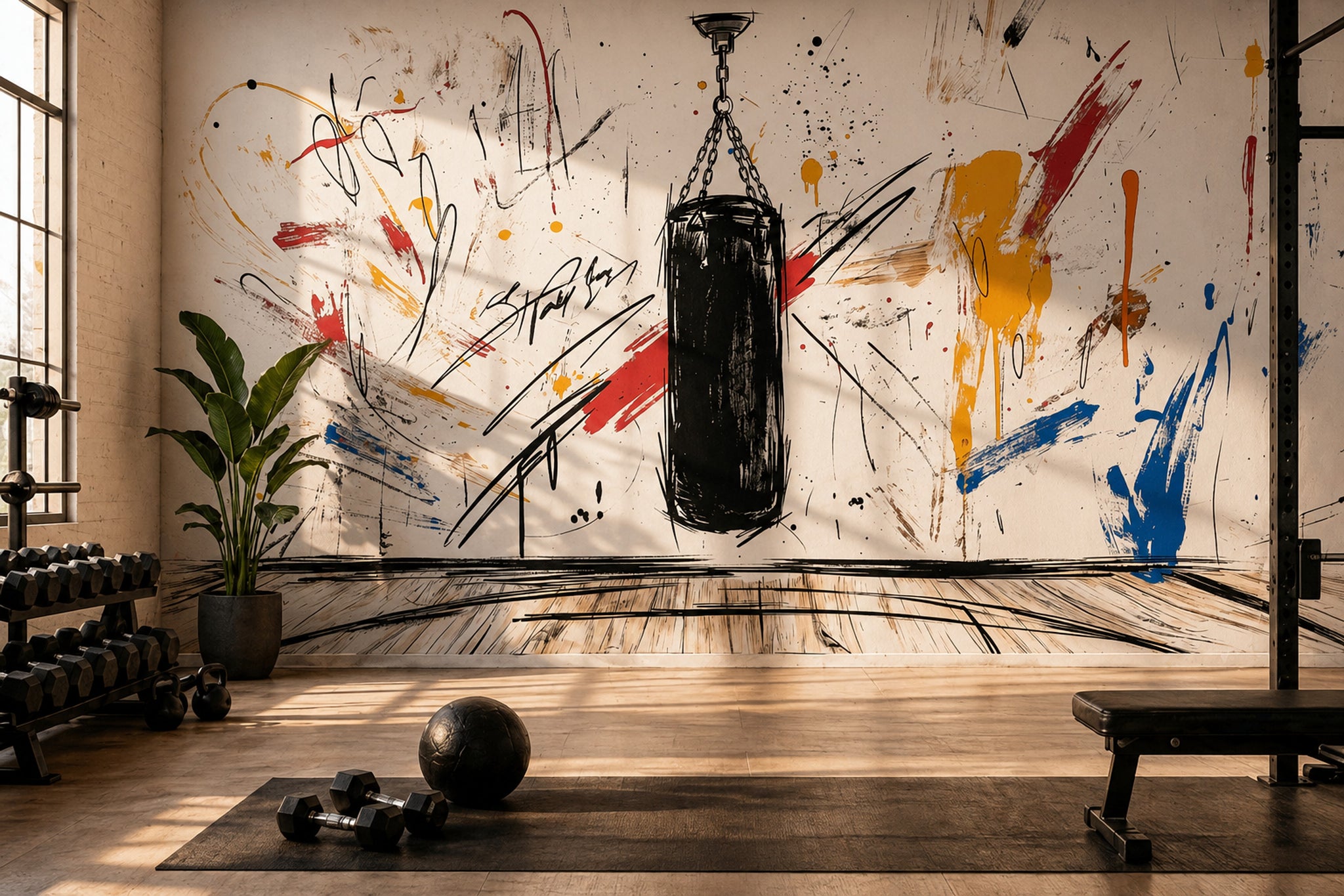 Boxing Wallpaper Punching Bag Removable Graffiti Wall Decor