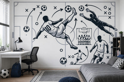 Football Tactics Wallpaper Soccer Sports Mural Removable Wall Decor