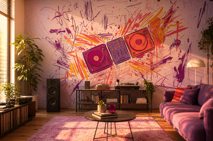 DJ Turntables Wallpaper Mixer Console Graffiti Scribbles Wall Mural