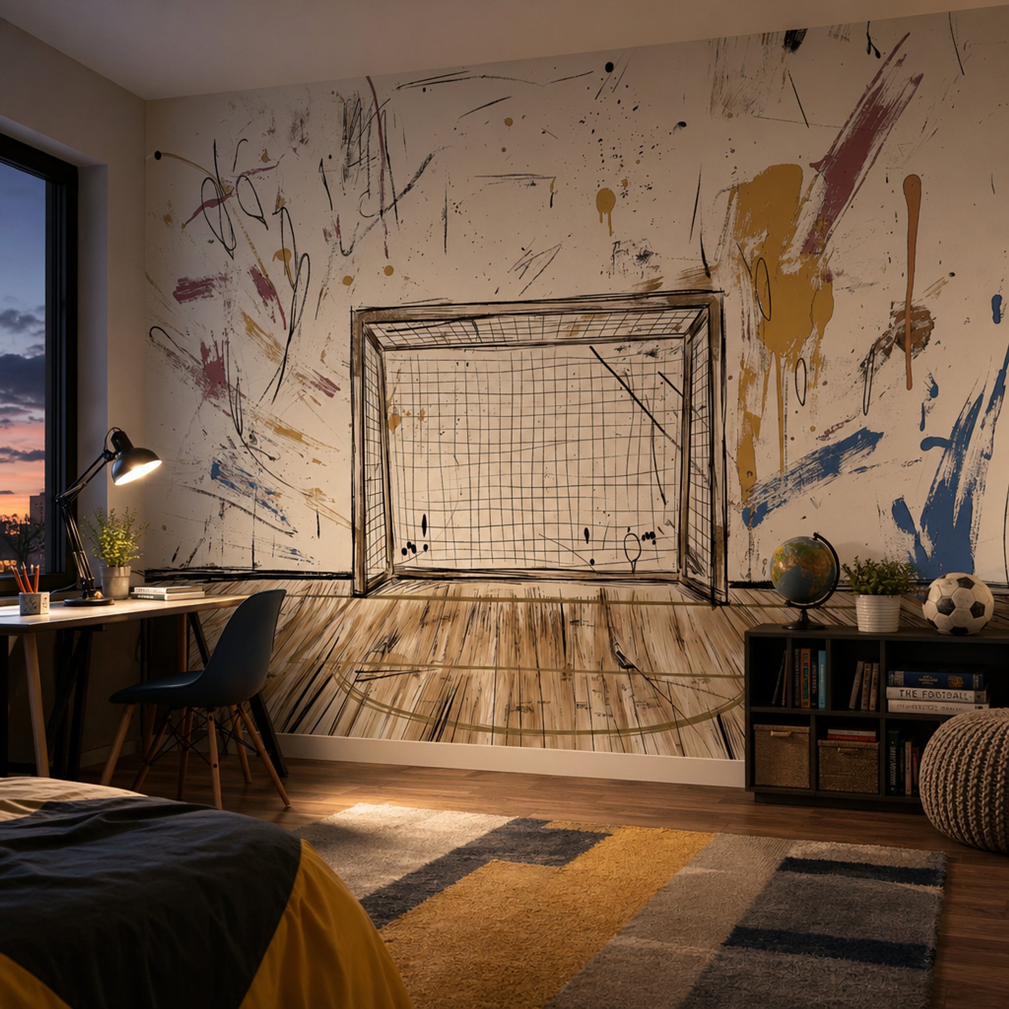 Abstract Wallpaper Soccer Goal Removable Modern Mural Wall Decor