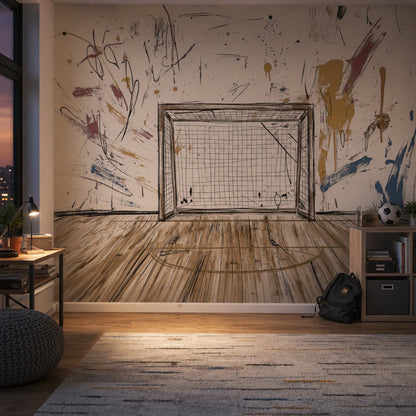 Abstract Wallpaper Soccer Goal Removable Modern Mural Wall Decor