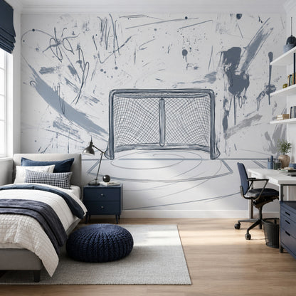 Hockey Goal Wallpaper Ice Rink Abstract Removable Wall Decor