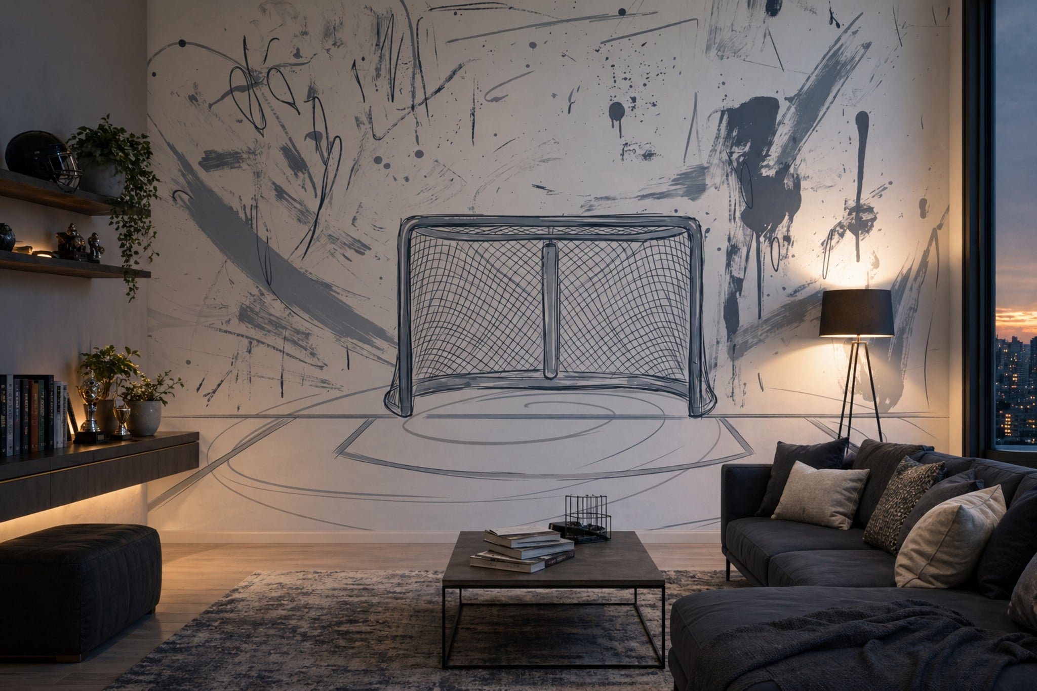 Hockey Goal Wallpaper Ice Rink Abstract Removable Wall Decor