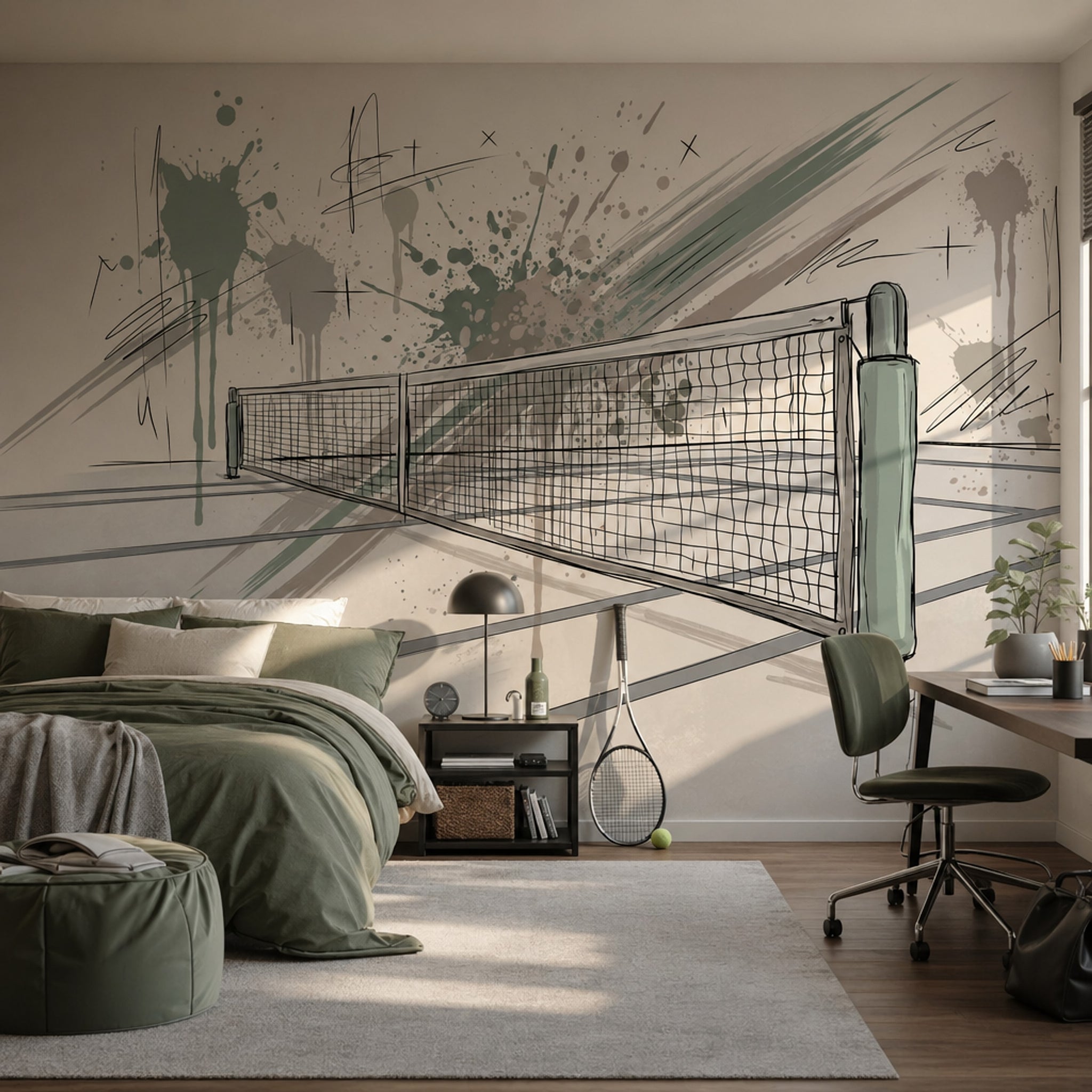 Tennis Net Wallpaper Sports Court Abstract Splatter Wall Mural