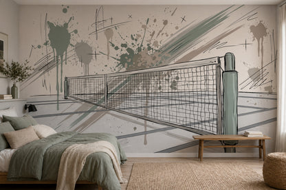 Tennis Net Wallpaper Sports Court Abstract Splatter Wall Mural