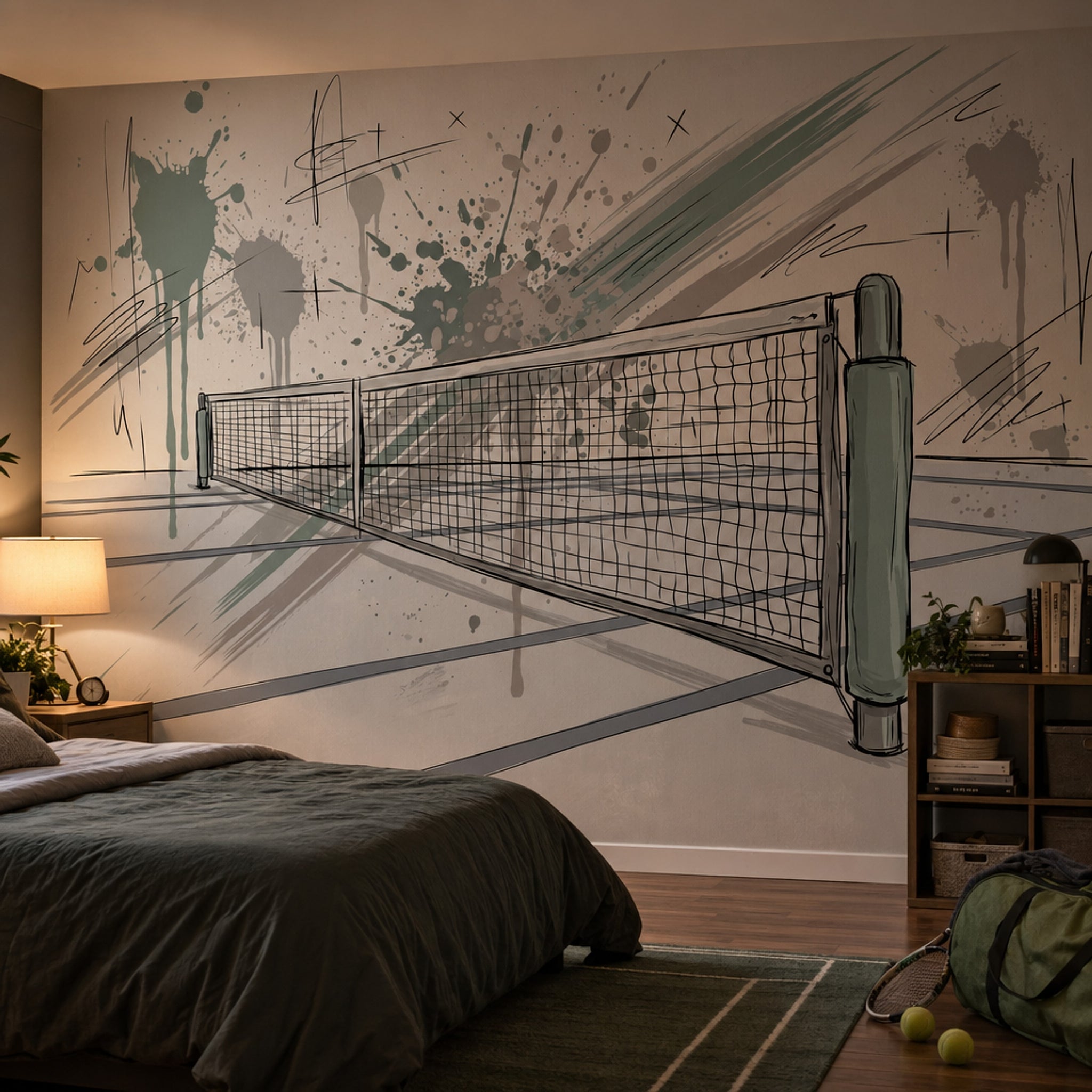 Tennis Net Wallpaper Sports Court Abstract Splatter Wall Mural