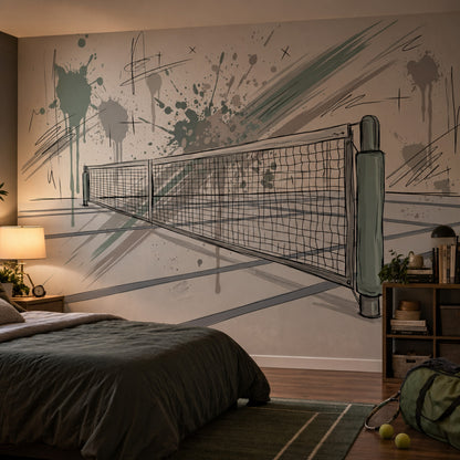 Tennis Net Wallpaper Sports Court Abstract Splatter Wall Mural