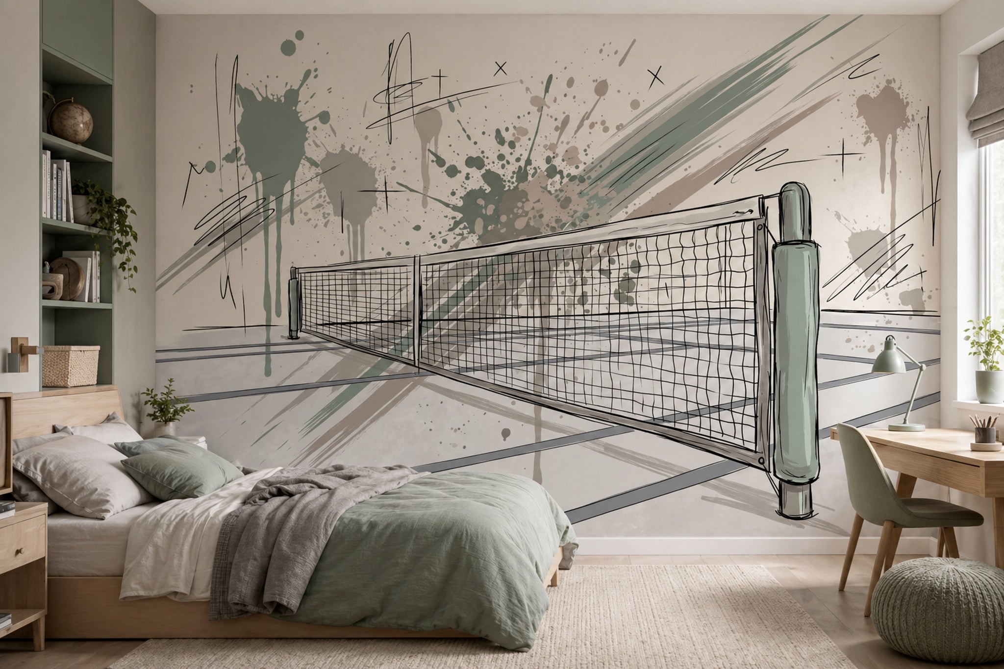 Tennis Net Wallpaper Sports Court Abstract Splatter Wall Mural