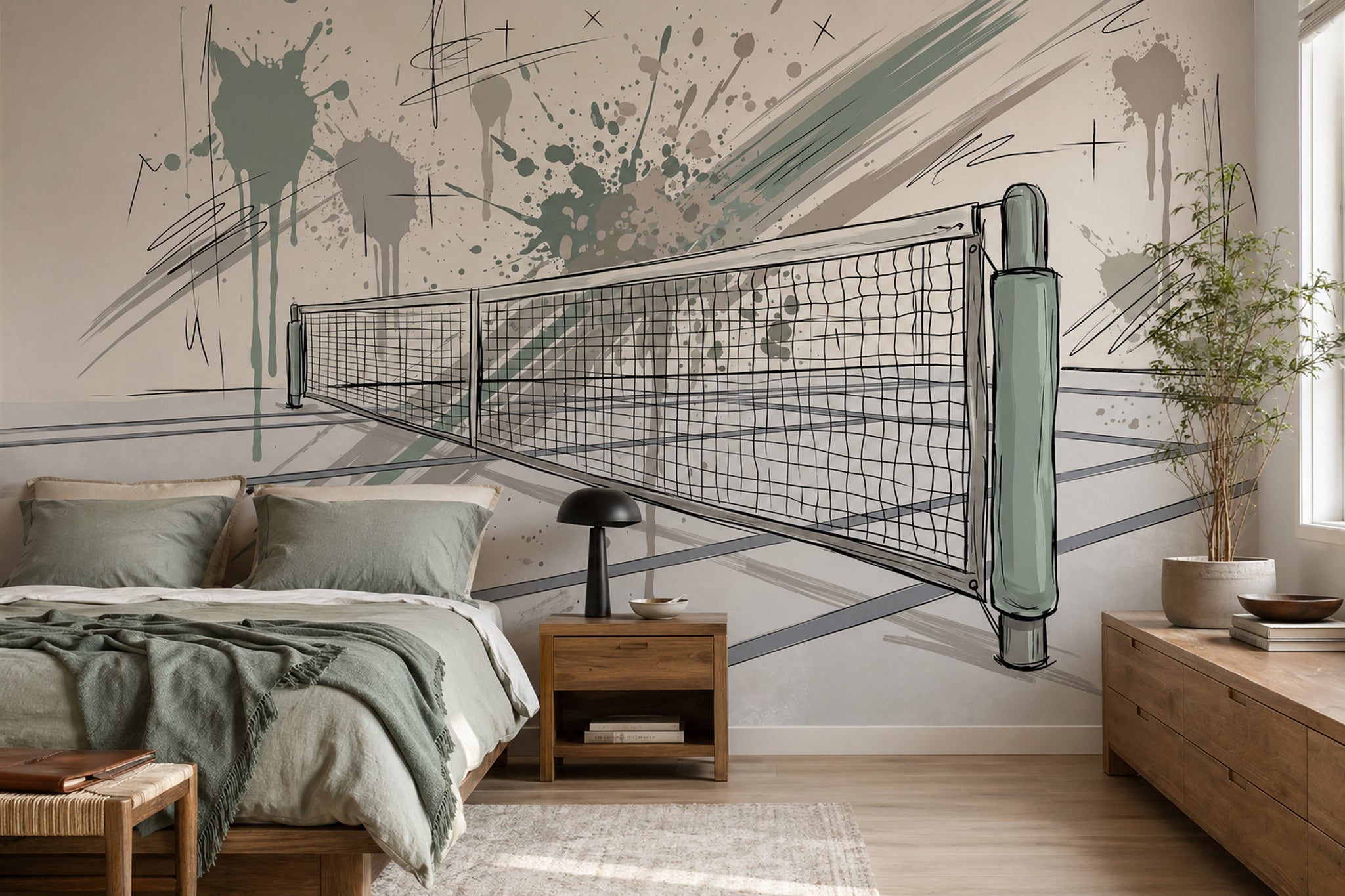Tennis Net Wallpaper Sports Court Abstract Splatter Wall Mural