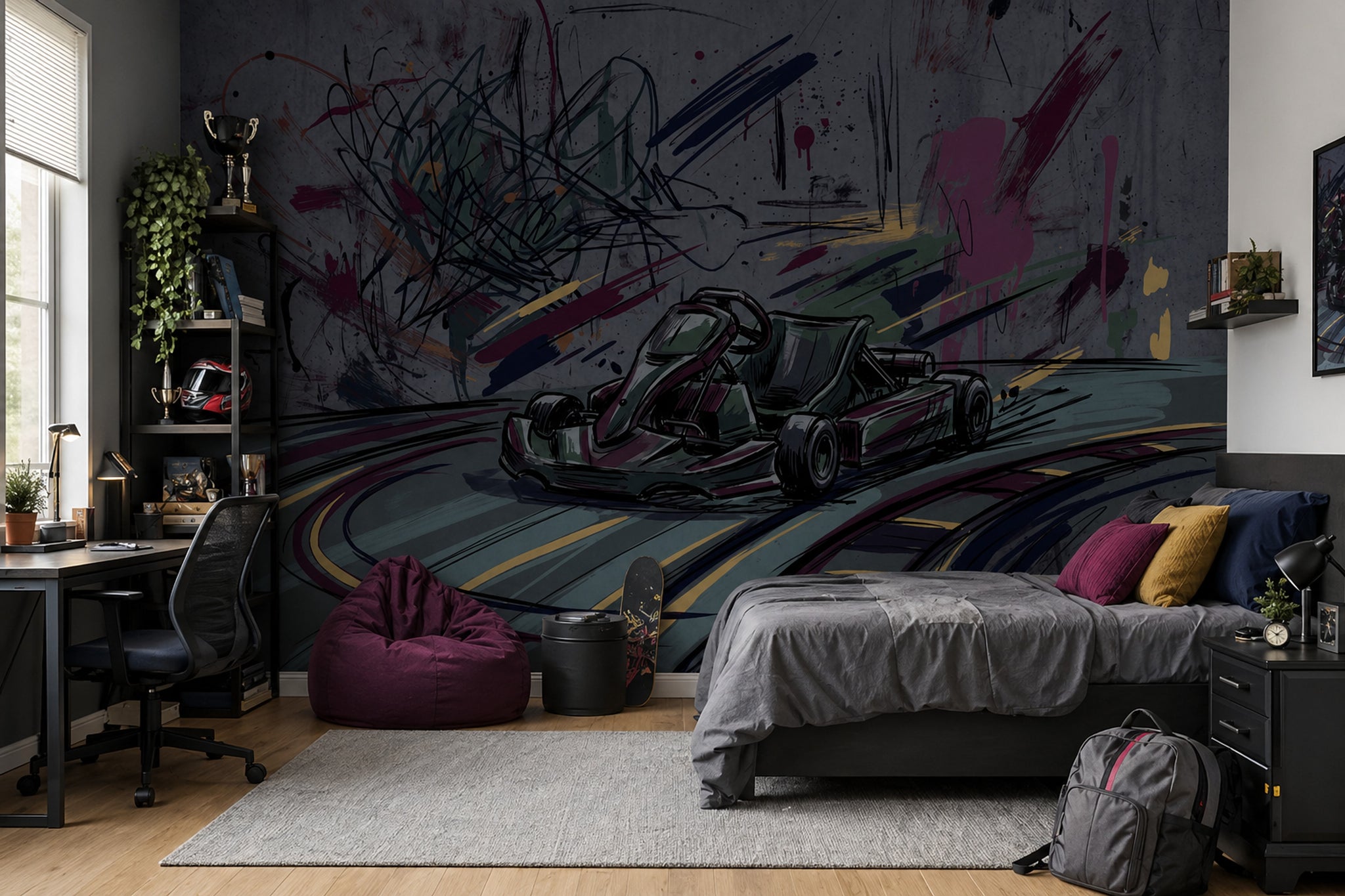 Go Kart Wallpaper Racing Removable Street Art Wall Decor