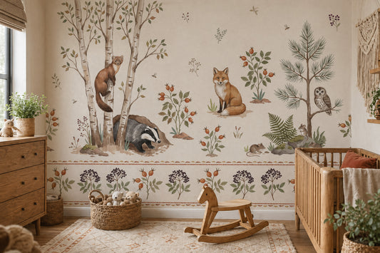 Woodland Wallpaper Forest Animals Watercolor Removable Wall Decor
