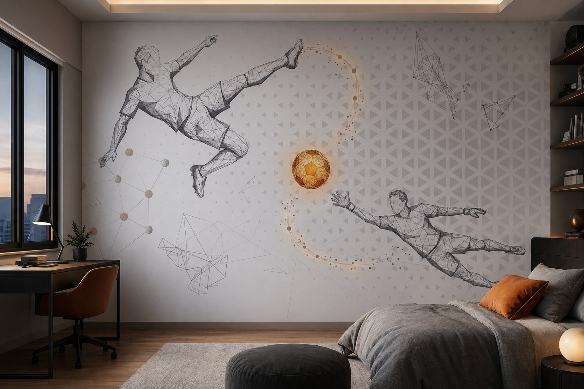 Geometric Wallpaper Wireframe Removable Futuristic Wall Decor