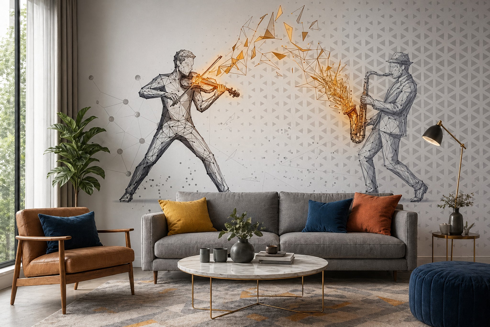 Musicians Wallpaper Geometric Saxophone Removable Wall Decor