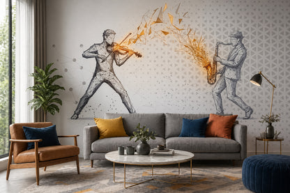 Musicians Wallpaper Geometric Saxophone Removable Wall Decor