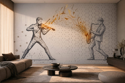 Musicians Wallpaper Geometric Saxophone Removable Wall Decor