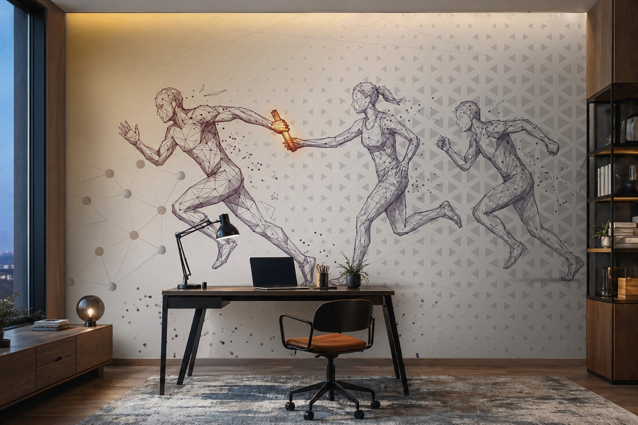Relay Race Wallpaper Low Poly Wireframe Futuristic Tech Wall Mural