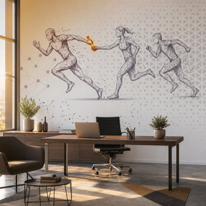 Relay Race Wallpaper Low Poly Wireframe Futuristic Tech Wall Mural
