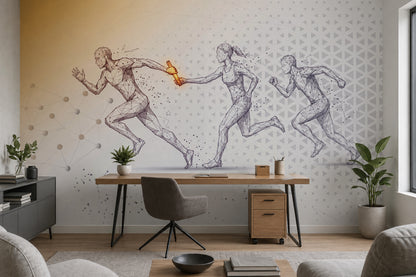 Relay Race Wallpaper Low Poly Wireframe Futuristic Tech Wall Mural