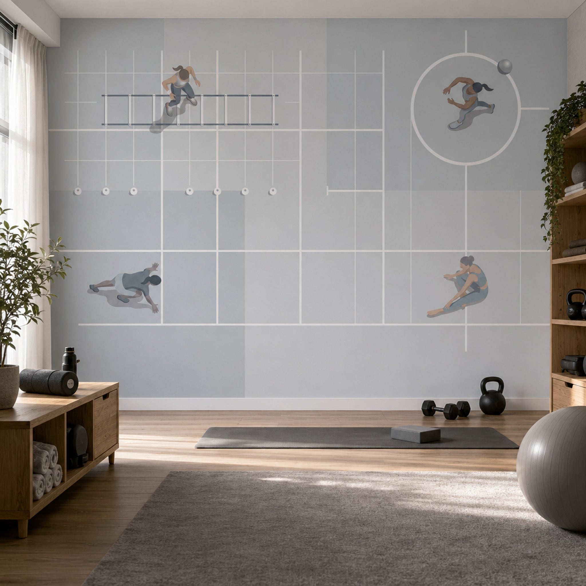 Minimalist Sports Wallpaper Geometric Grid Removable Gym Training Wall Decor