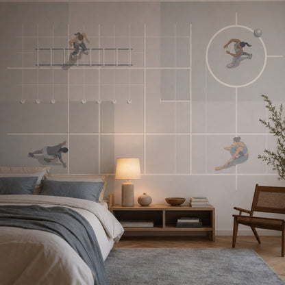 Minimalist Sports Wallpaper Geometric Grid Removable Gym Training Wall Decor