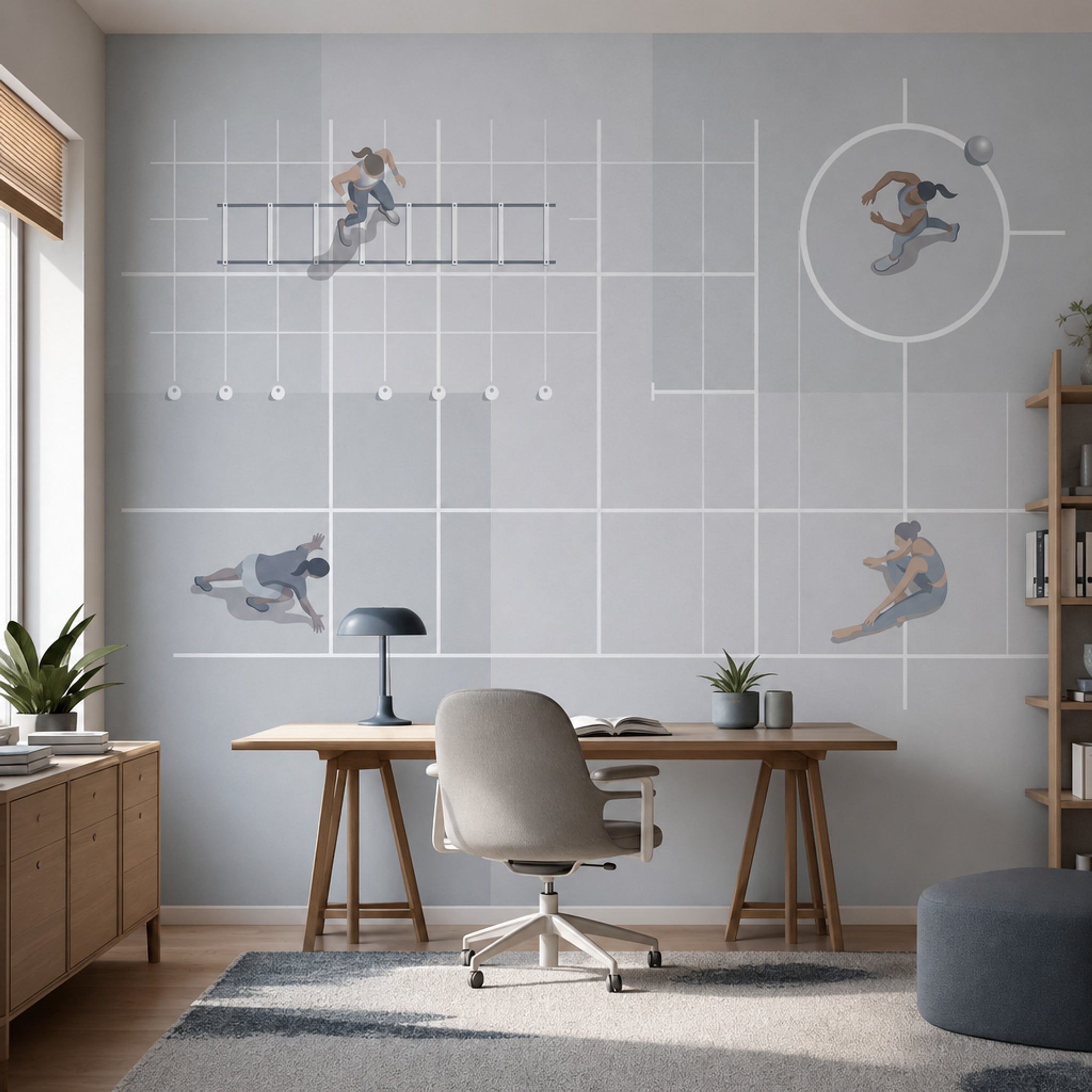 Minimalist Sports Wallpaper Geometric Grid Removable Gym Training Wall Decor