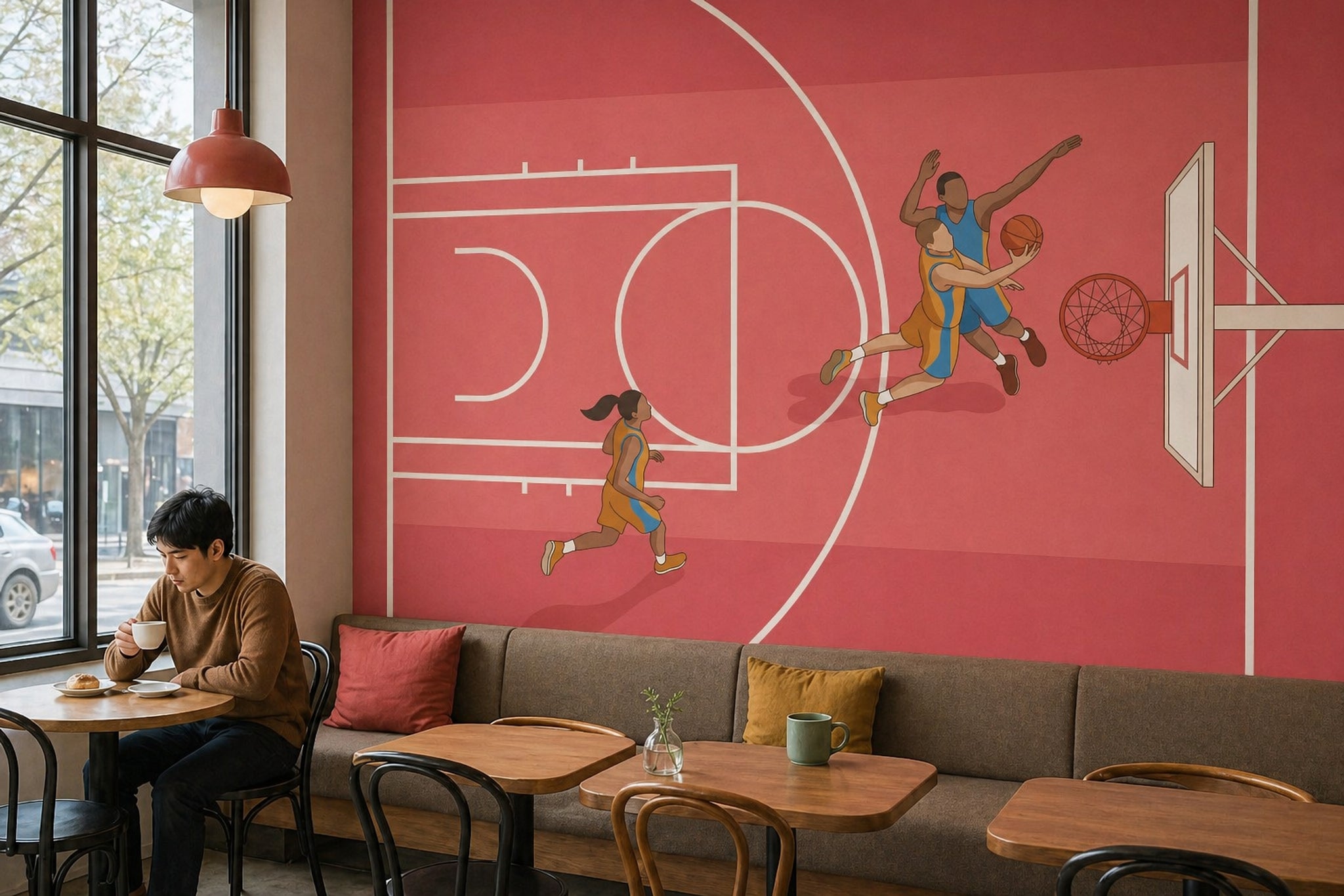 Basketball Wallpaper Sports Court Lines Removable Wall Decor