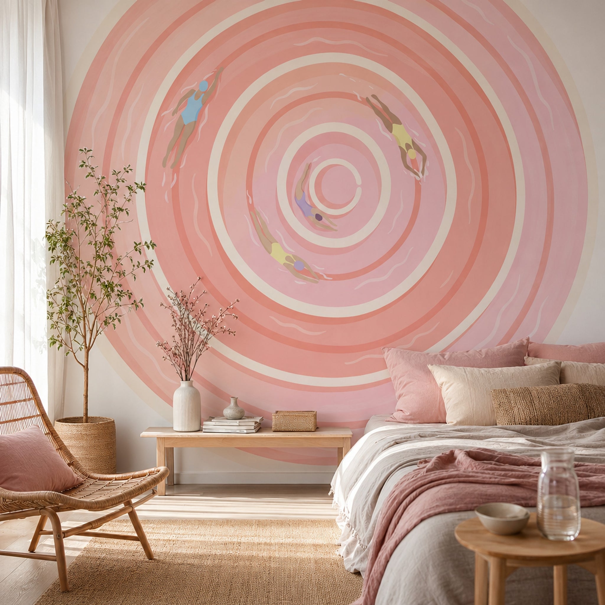 Abstract Spiral Wallpaper Concentric Rings Swimmers Wall Mural