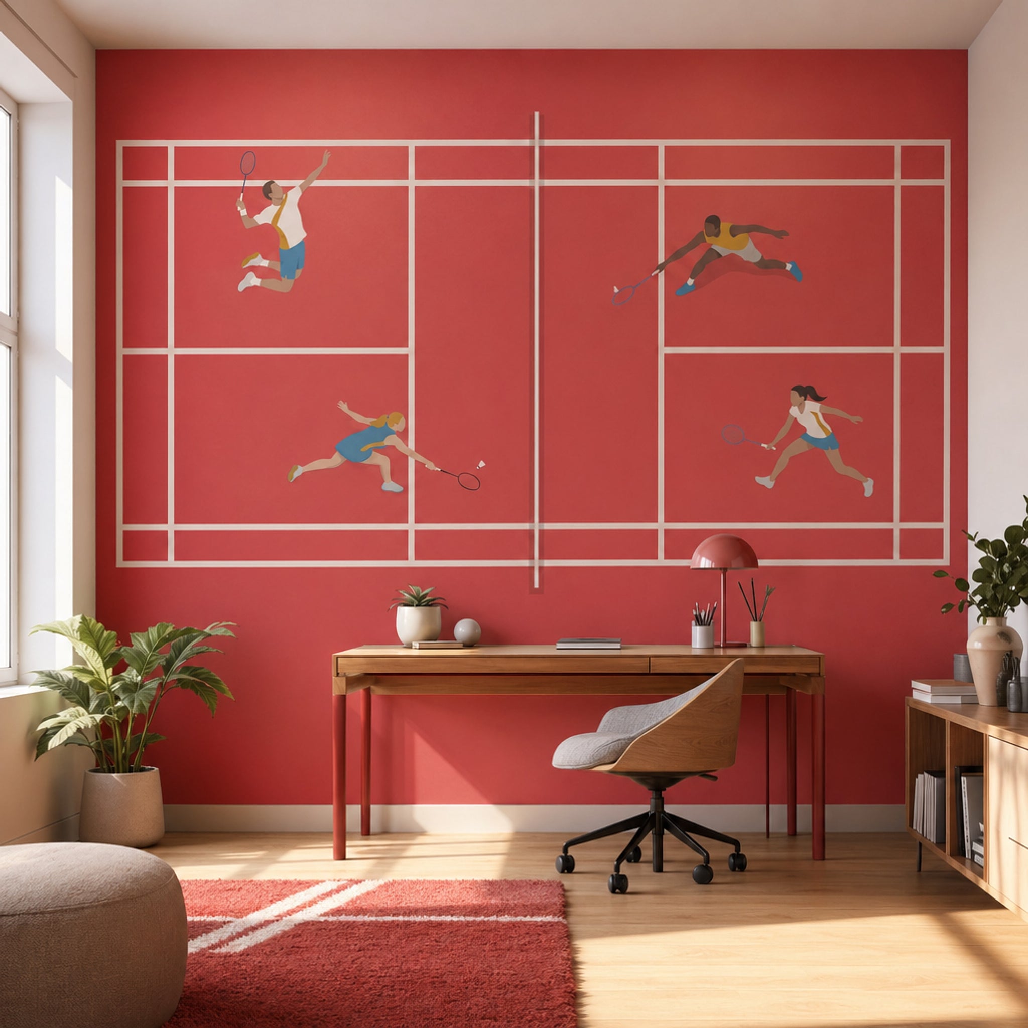 Badminton Wallpaper Sports Removable Red Court Wall Decor