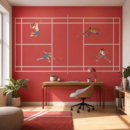 Badminton Wallpaper Sports Removable Red Court Wall Decor