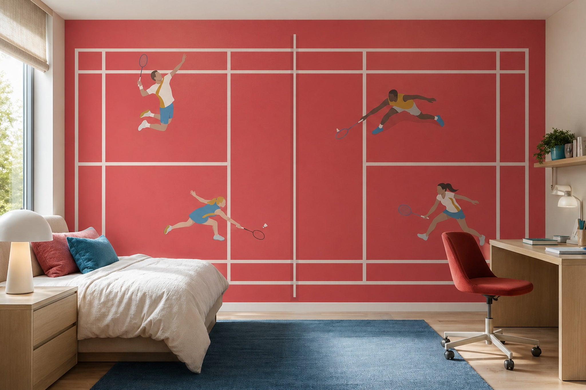 Badminton Wallpaper Sports Removable Red Court Wall Decor